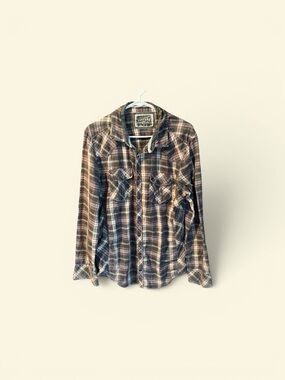 169–BKE Plaid Button-Down Shirt in Brown and Blue